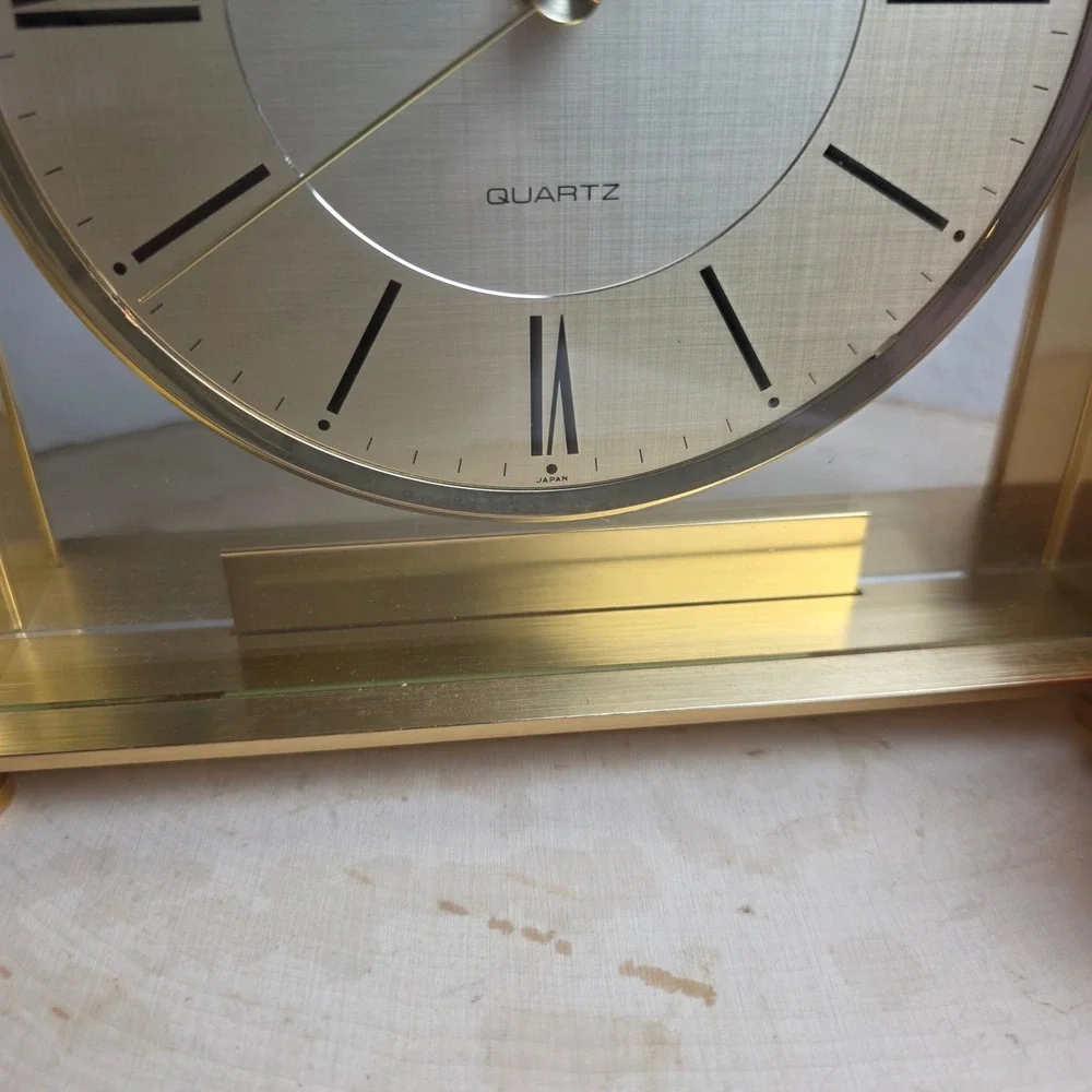 Vintage 90s Bulova Grand Prix B1700 Skeleton-Style Tabletop Mantel Clock